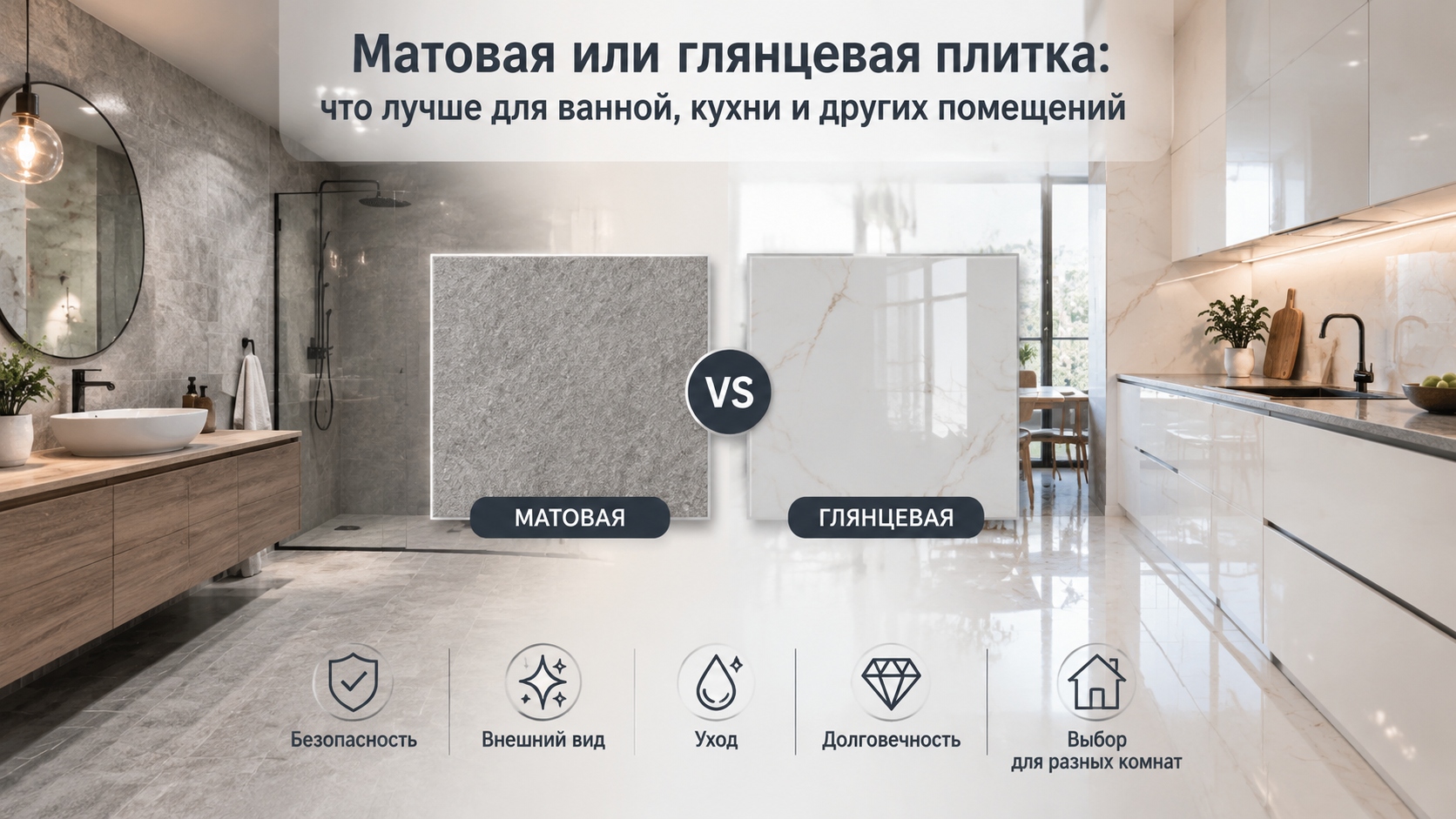 Матовая или глянцевая плитка: что лучше для ванной, кухни и других помещений